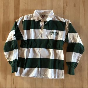 Rugby long sleeve polo shirt | green and white stripe